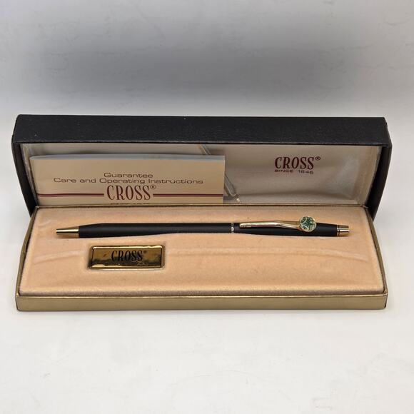 Vintage 1980s Cross Classic Century Black Ballpoint Pen w/ Box & Papers Works - Picture 1 of 7
